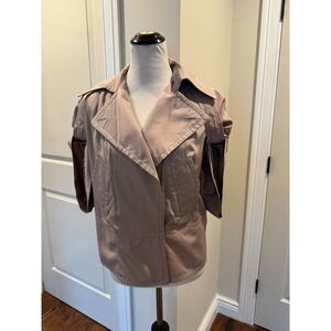 KaufmanFranco 021 Silk Blend Taupe Short Sleeve Bomber Jacket Snap Front SZ L